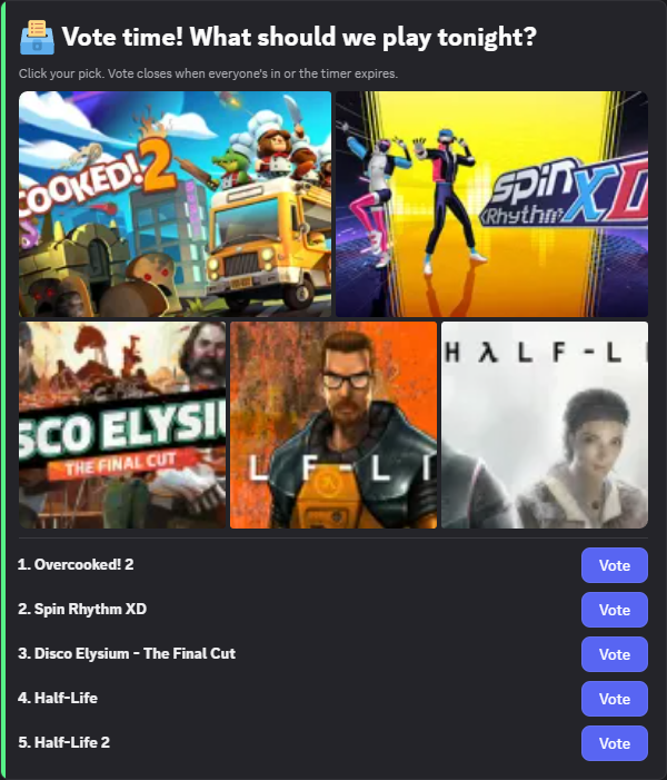 A live vote in progress in Discord